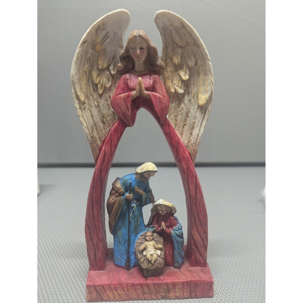 VTG Angel Wings Nativity Figurine Holy Family Christmas Tabletop Statue Decor 9"